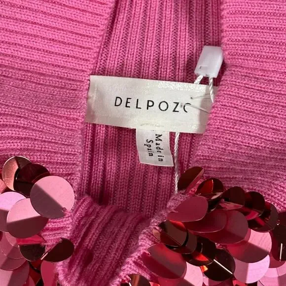Delpozo Pink Merino Wool Sequin Sweater Size M NWT